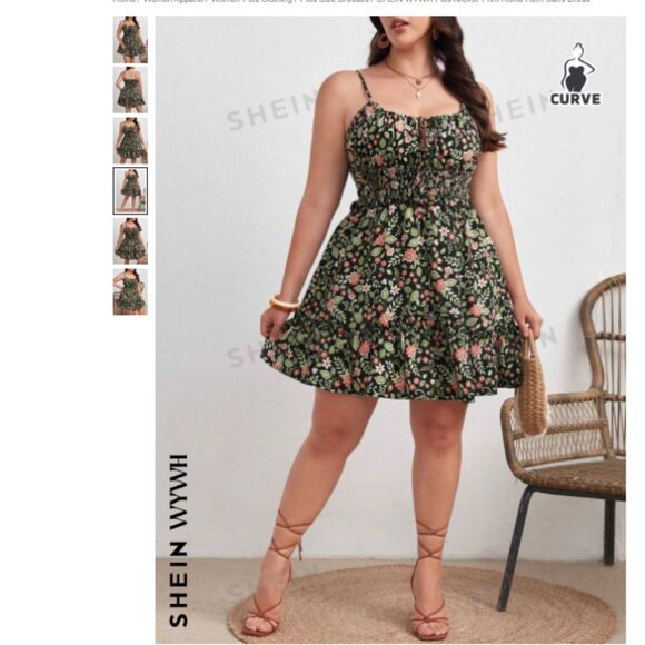 Plus Size Allover Floral Print Ruffle Hem Cami Dress, 3X - Picture 4 of 6